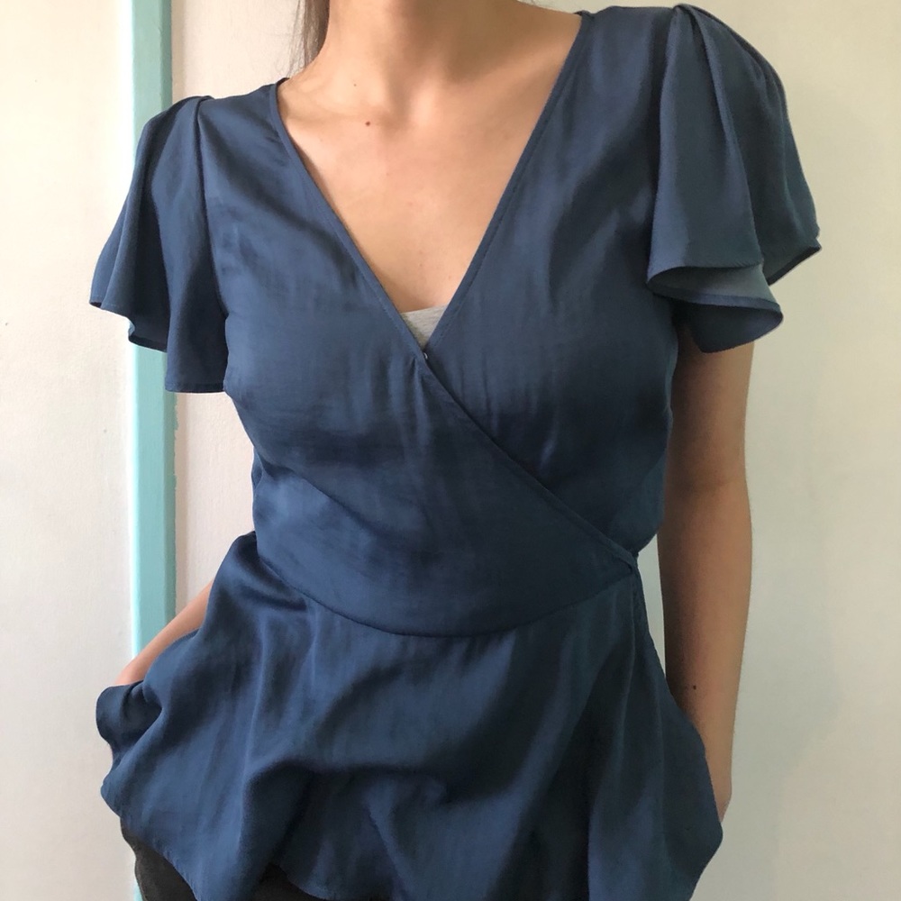 SHOP CLOSING LOFT Silk Peplum Wrap Blouse